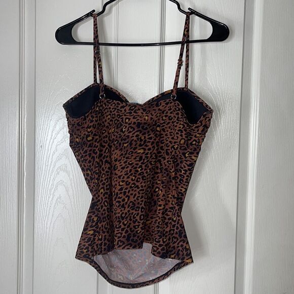 Assets by Spanx L Leopard Print Twist Bandeau Tankini Swim Top Shaping size L - Picture 4 of 6